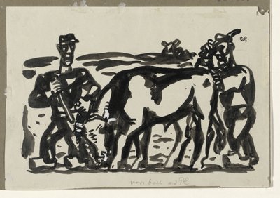 To bønder med en ku av Leo Gestel (signed by artist)