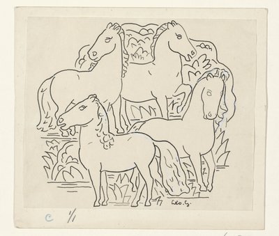 Fire hester av Leo Gestel (signed by artist)
