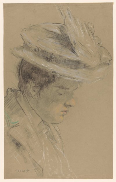 Kvinne med hatt, ser ned av Leo Gestel (signed by artist)