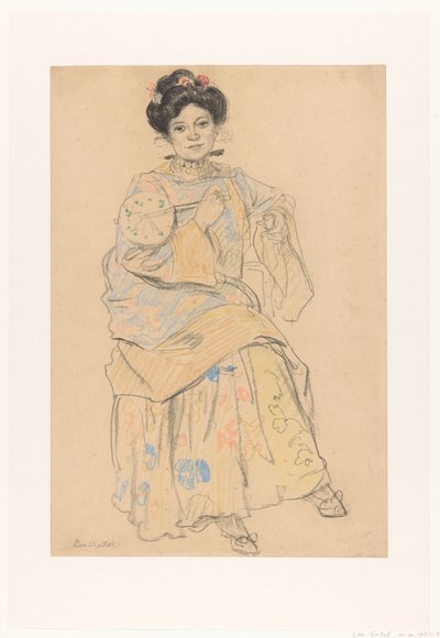 Sittende kvinne i japanske klær av Leo Gestel (signed by artist)