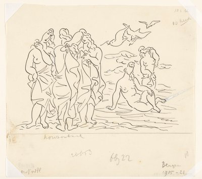 Badende (skisse) av Leo Gestel