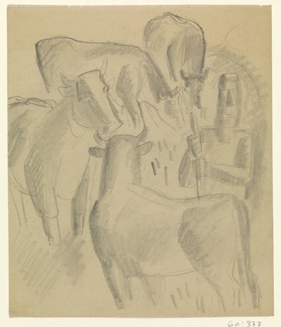 Bonde med fire kyr av Leo Gestel