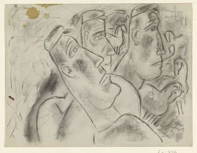 Tre bønder på en eng med hester av Leo Gestel