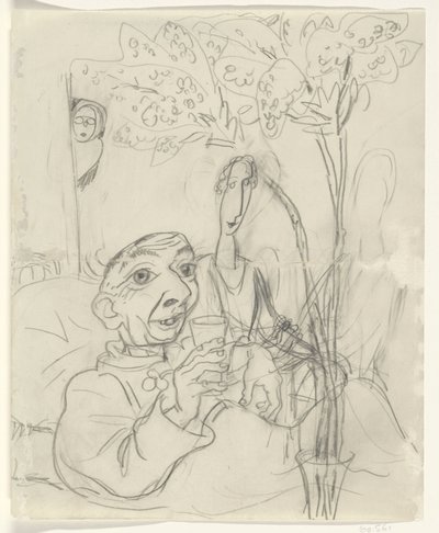 Karikatur av Leo Gestel på sykesengen av Leo Gestel