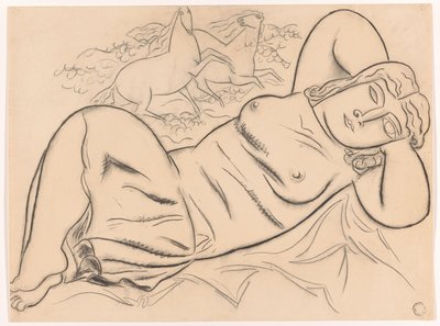 Liggende naken kvinne med hester av Leo Gestel