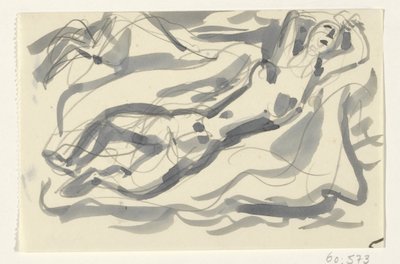 Naken kvinne og hest i havet av Leo Gestel