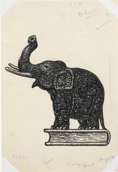 Elefant på bok (skisse) av Leo Gestel