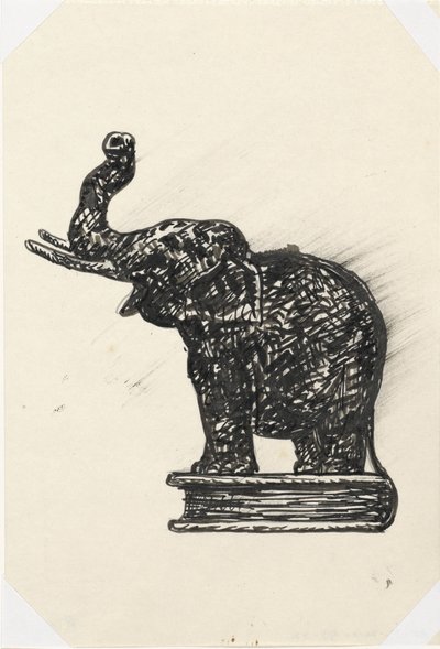 Elefant på bok (skisse) av Leo Gestel