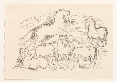 Studieark med åtte hester av Leo Gestel