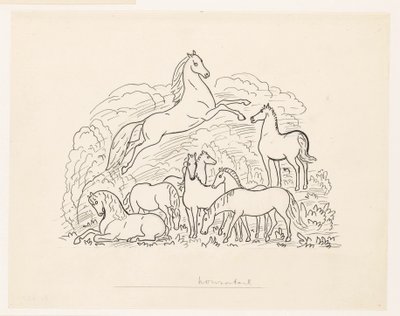 Studieark med åtte hester av Leo Gestel