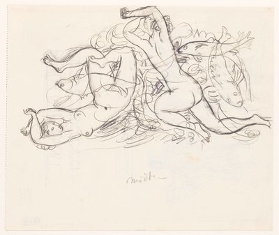 To nakne kvinner og tre fisker av Leo Gestel