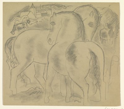 To hester i et landskap med kyr av Leo Gestel