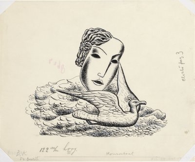 Kvinnehode med fugl (skisse) av Leo Gestel