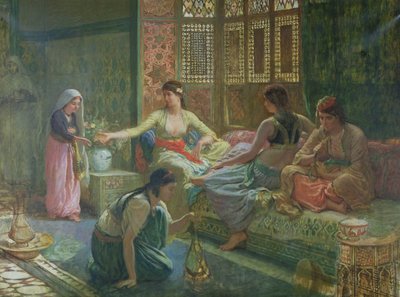 Interiør i et harem, ca. 1865 av Leon Auguste Adolphe Belly