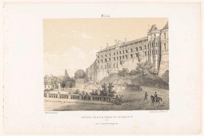 Utsikt over fasaden til kong Frans I av slottet Blois blois. Château de Blois, fasade av François Ier. (tittel på objekt) Contemporary France (serietittel) La France de nos jours (serietittel) av Leon Auguste Asselineau