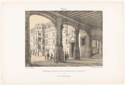 Utsikt over det indre av slottet Blois med det åttekantede trappetårnet til kong Frans I blois. Intérieur du château, tour de l