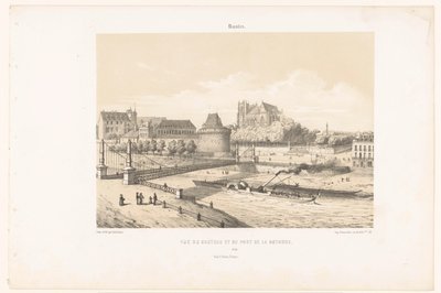 Utsikt over slottet og Pont de la Rotonde over Loire i Nantes Nantes. Vue du chateau et du pont de la Rotonde (tittel på objekt) Contemporary France (serietittel) La France de nos jours (serietittel) av Leon Auguste Asselineau