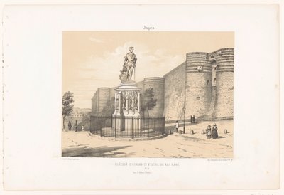 Utsikt over statuen av René I av Anjou og slottet Angers Angers. Château d