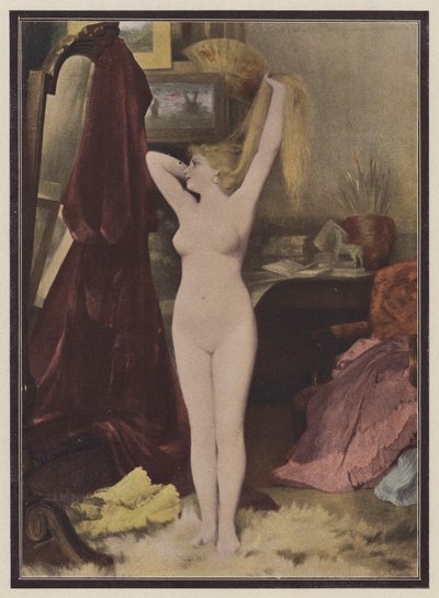 Modellen (farge litho) av Leon Auguste Cesar Hodebert