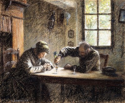 Mann og kvinne drikker konjakk, av Leon Augustin Lhermitte