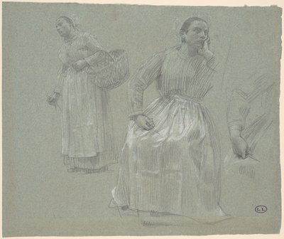 Studie av to kvinner, en sittende og en som holder en kurv av Leon Augustin Lhermitte