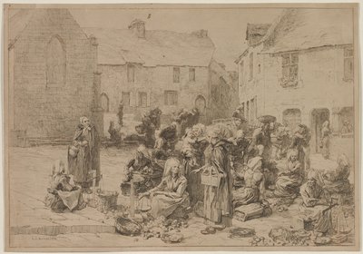 Eplemarkedet på Landerneau av Leon Augustin Lhermitte