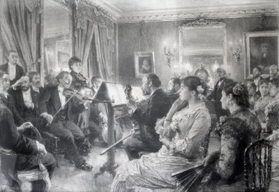 Kvartetten eller The Musical Evening at House of Amaury Duval, 1881 (kull på papir) av Leon Augustin Lhermitte