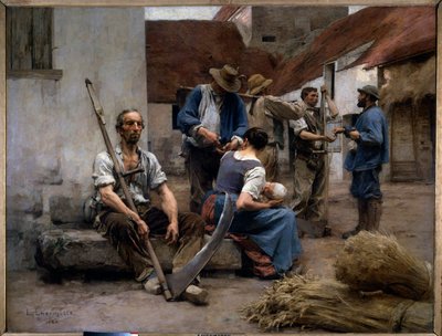 Lønnslisten til bondehøstere i et gårdstun, en av dem har en falsk. Maleri av Leon Augustin Lhermitte (1844-1925) 1882 Søn. 2,15x2,72 m Paris, musee d'Orsay av Leon Augustin Lhermitte