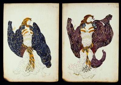 Et par kostymedesign for kvinnelige dansere fra "Juive" av Leon Bakst