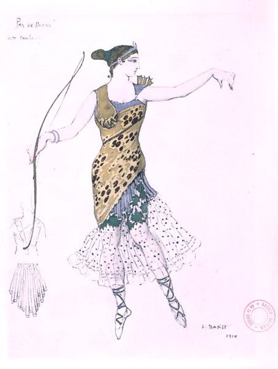 Anna Pavlova kledde seg som Diana av Leon Bakst