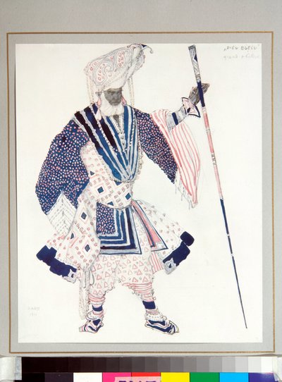 Ballets russes: ""Grand priest"" Kostyme designet av Leon Bakst (1866-1924) for balletten ""Le dieu Bleu"" av Michel Fokine av Leon Bakst