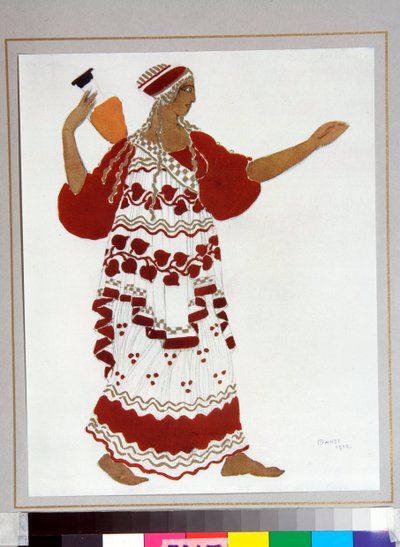 Ballets russes: ""Nymph"" Kostyme designet av Leon Bakst (1866-1924) for balletten ""L'apres midi d'un faune"" av Claude Debussy av Leon Bakst