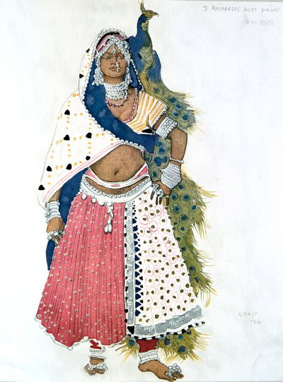 Bayadere med påfugl, ballettkostymedesign, 1911 av Leon Bakst