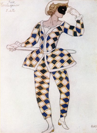 Kostymedesign for Harlequin, fra Sleeping Beauty, 1921 av Leon Bakst