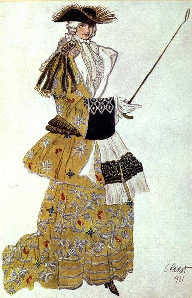 Kostymedesign for The Baroness Hunting, fra Sleeping Beauty av Leon Bakst