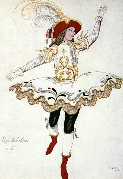 Kostymedesign for The Pageboy of the Fairy Humming Bird, fra Sleeping Beauty av Leon Bakst