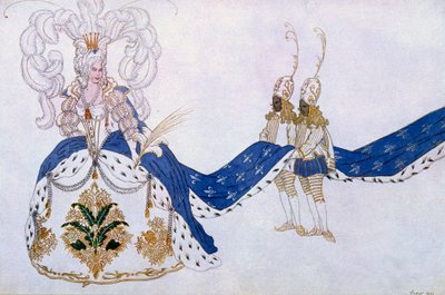 Kostymedesign for The Queen and Her Pages, fra Sleeping Beauty, 1921 av Leon Bakst