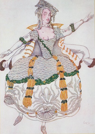 Kostymedesign for en Mazurka (Lady), fra Tornerose av Leon Bakst