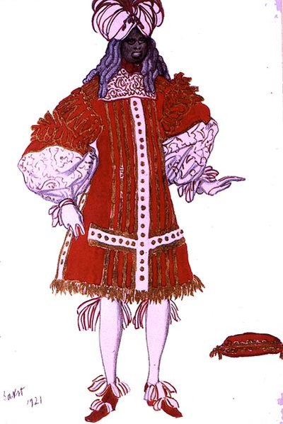 Kostymedesign til en av Prinsens tjenere, fra Tornerose av Leon Bakst