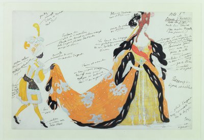 Kostyme for Lady and her Page, for Diaghilev ballett (wc) av Leon Bakst