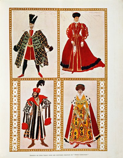 Kostymer til polonaisen Boris Godunov av Modest Mussorgsky (akvarell) av Leon Bakst