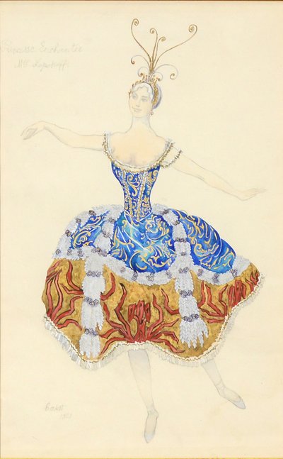 Den fortryllede prinsessen. Kostymedesign for balletten The Sleeping Princess, 1921 av Leon Bakst
