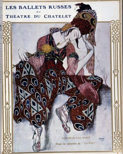 Les Ballets Russians au theater du Chatelet: kostyme for "" La Peri"" - akvarell av Bakst, cov. i "" Comoedia illustrert"" av Leon Bakst