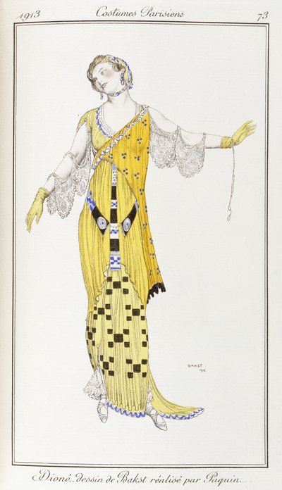 Parisiske klær: Dione-tegning av Bakst utført av Paquin, 1913 av Leon Bakst
