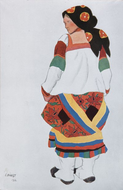 Bondekvinne. Kostymedesign for Vaudeville Old Moscow på Théâtre Femina i Paris, 1922 av Leon Bakst