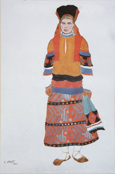 Bondekvinne. Kostymedesign for Vaudeville Old Moscow på Théâtre Femina i Paris, 1922 av Leon Bakst