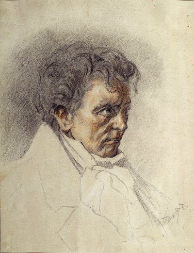 Portrett av Ludwig van Beethoven (1770-1827) (Ludwig van Beethoven). Maleri av Leon Bakst (1866-1924). Akvarell og pastell på papir, 29,5 x 23,5 cm. Russisk kunst, slutten av det 19. tidlige 1900-tallet. Statens kunstmuseum i Kirgisistan, Bishkek (Kirgisis av Leon Bakst
