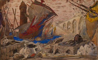 Scenografi for Pisanellen eller døden parfymert av Gabriele DAnnunzio 1913 av Leon Bakst
