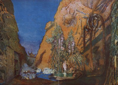 Scenedesign for Ballet Blue God av R. Hahn, 1912 av Leon Bakst