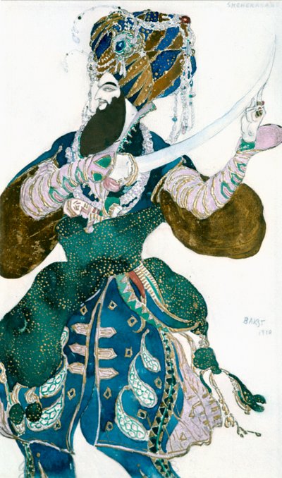 The Shah of Persia, kostymedesign for en Ballets Russes-produksjon av Scheherazade, c1913. av Leon Bakst